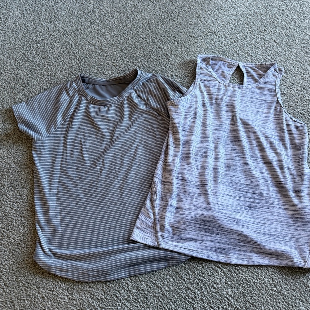 Athleta Girls Gray Striped Athletic Tee & Tank Duo, Size 8
